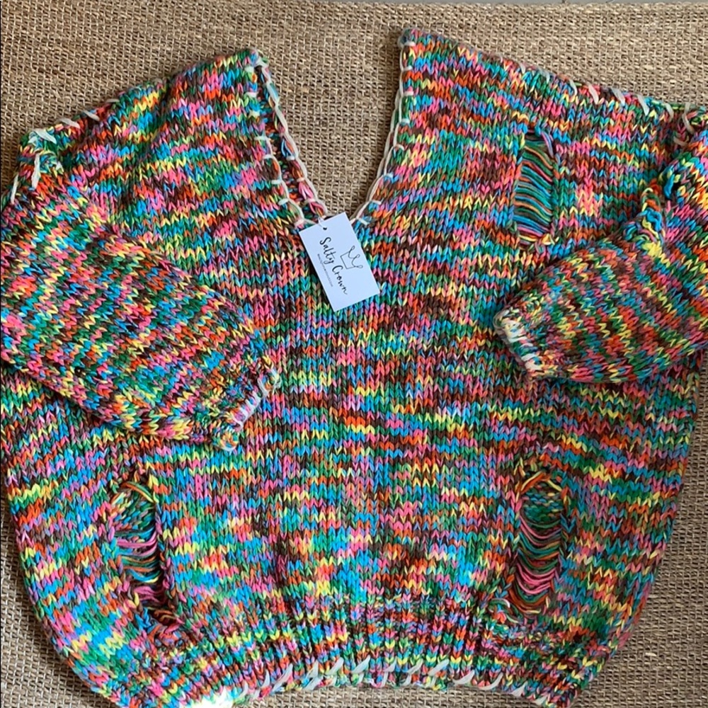 Multi color distressed sweater
